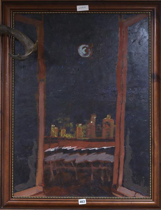 Style of Ruskin Spear, oil on canvas, City at night from my window, bears signature, 81 x 60cm.